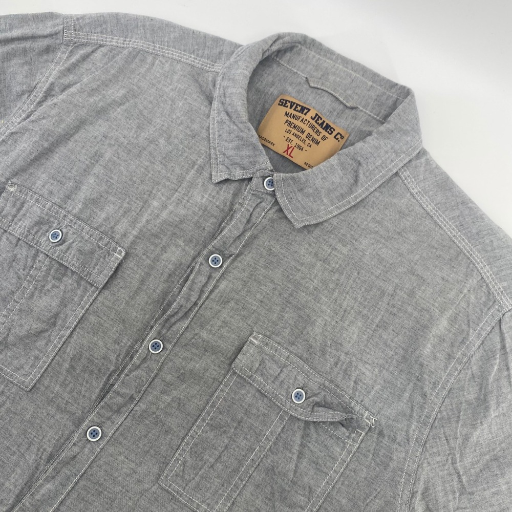 Seven7 Jeans Co Mens Gray Short Sleeve Button Down Shirt XL Dual Pocket Utility